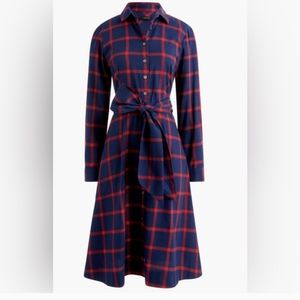 J.Crew Factory 0 Tie Waist Flannel Shirtdress